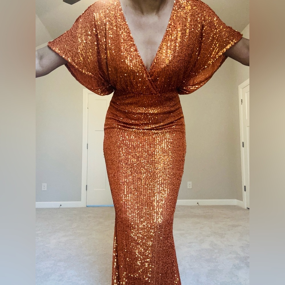 Rust Kimono Sleeve Maxi Occassion Dress - Picture 15 of 17